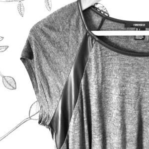 Dark Heather Gray Hi-lo Tunic. Faux leather detail